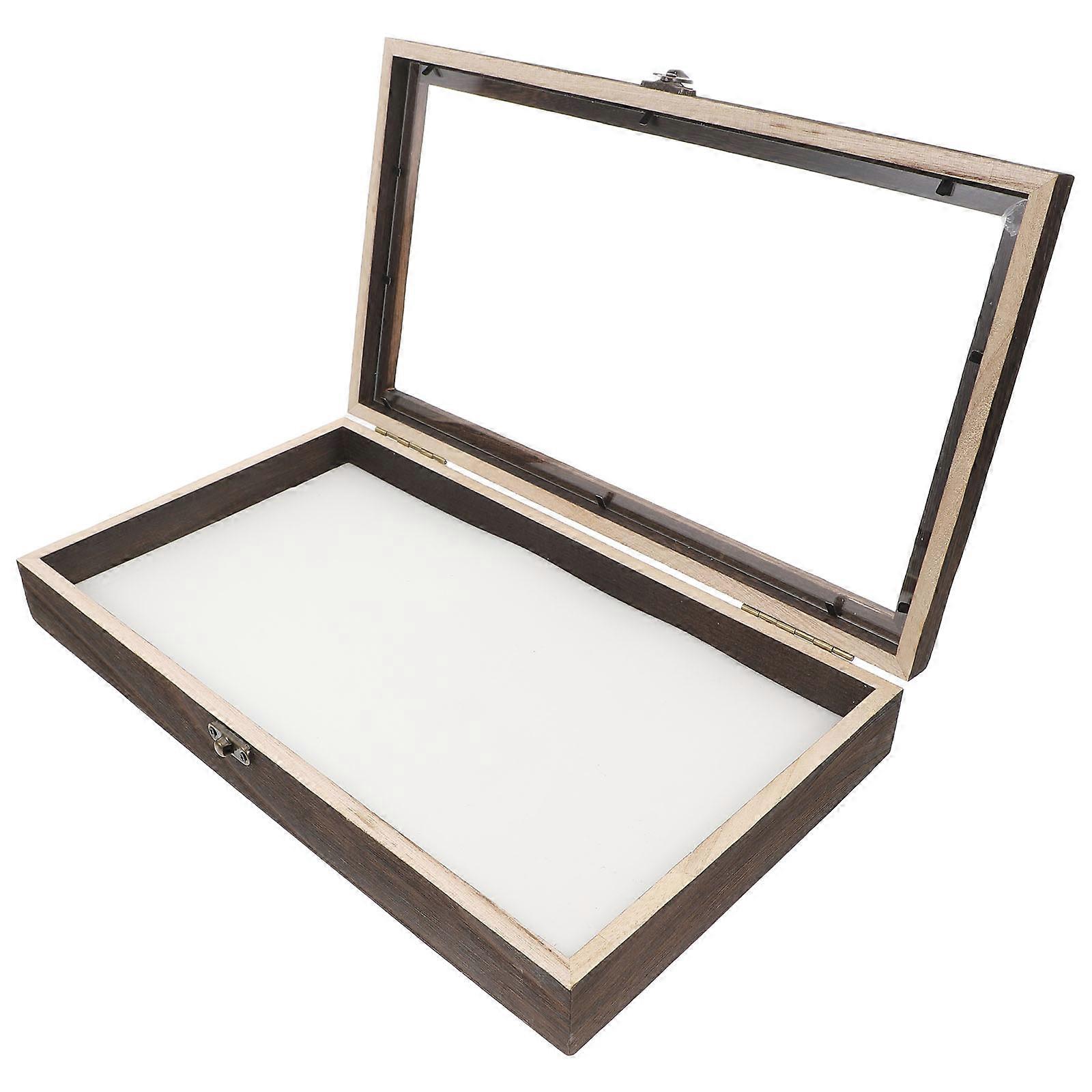 Specimen Display Case Box Frame Rectangular Wood with Clear Top for Protection 1Pack