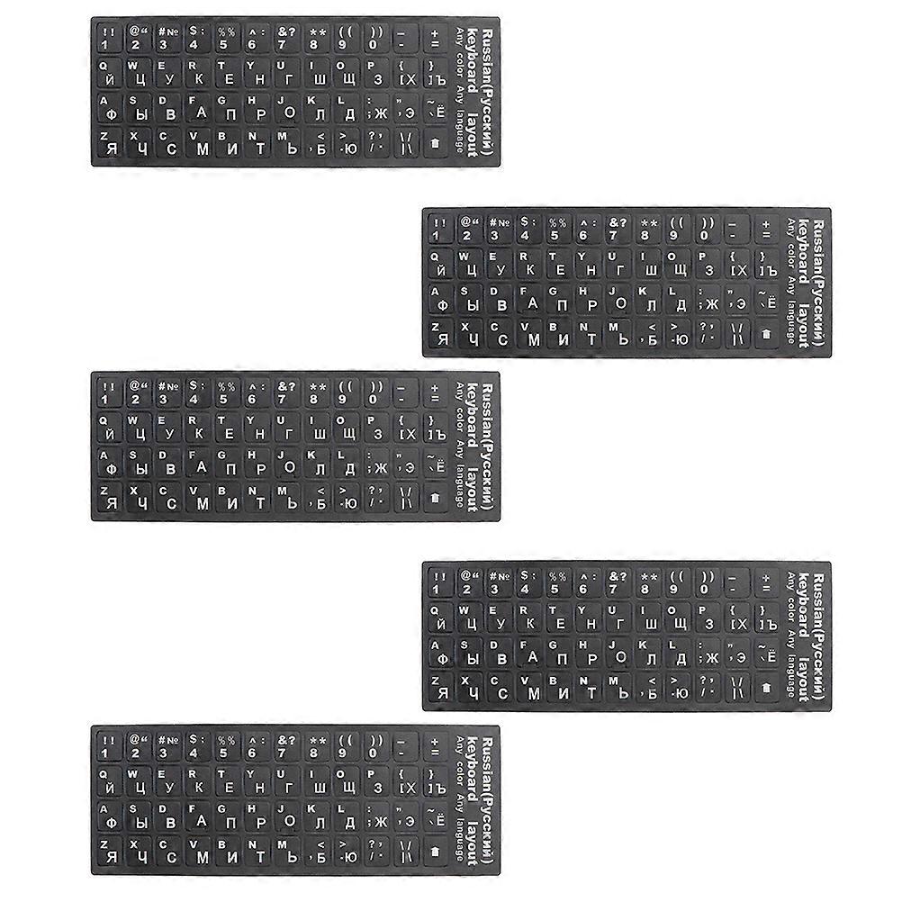 Keyboard Language Stickers PVC Black Keyboard Letter Replacement Sticker 5 Sheets