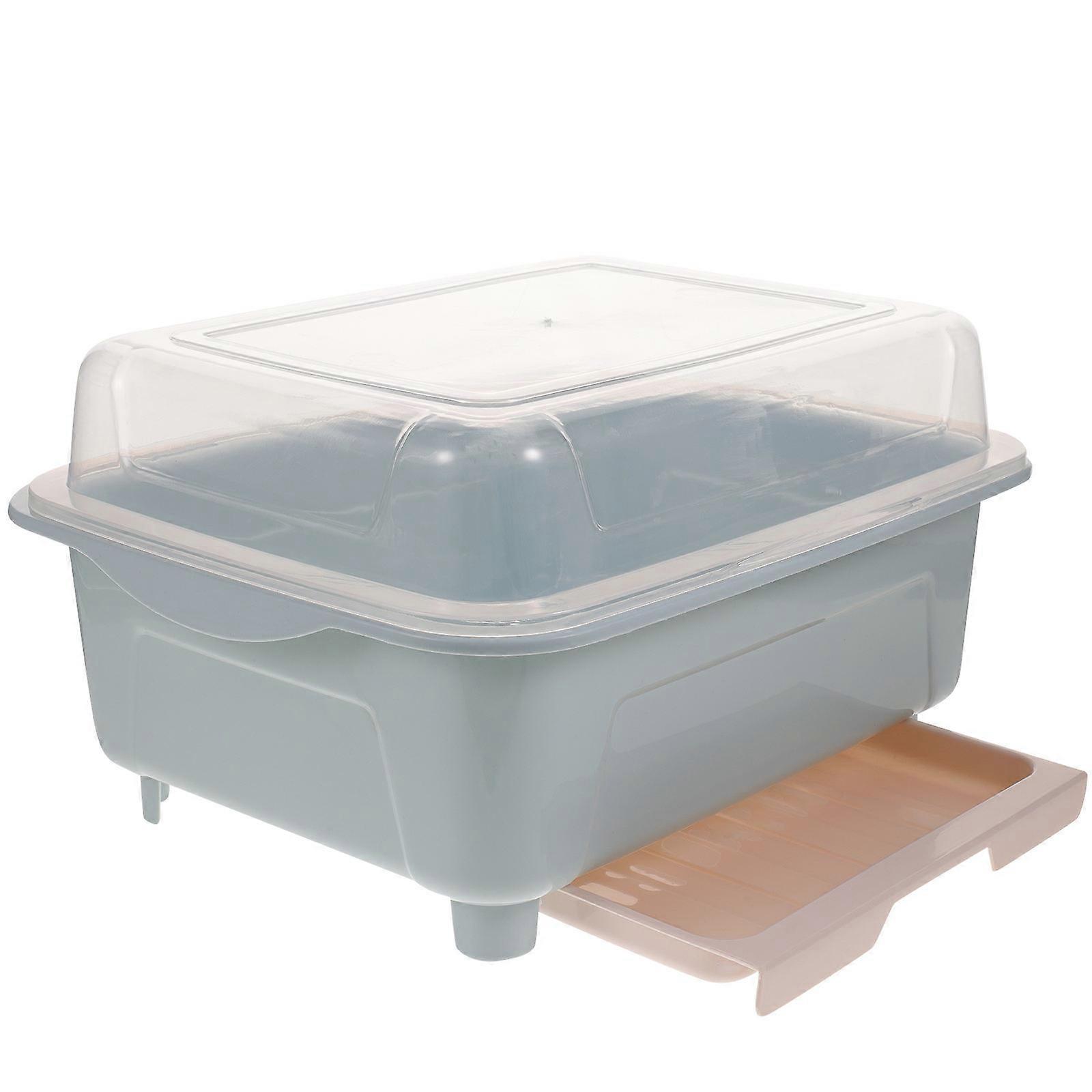 Dish Storage Rack Dish Drying Rack With Lid Drip Tray PP 33X26X18CM Dust-Proof 1Pack