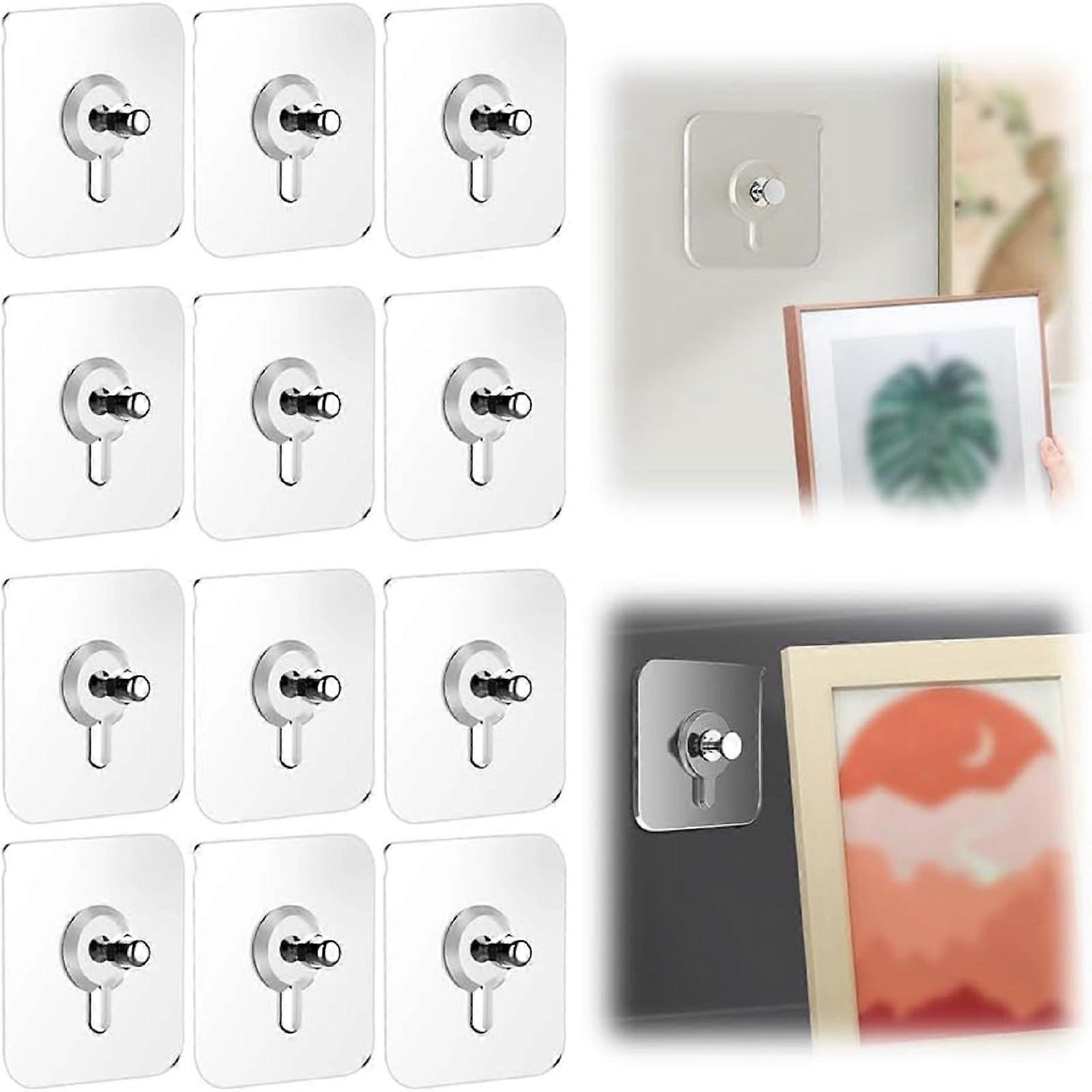 Adhesive Wall Hooks 12pcs Heavy Duty NoDrill Waterproof Rustproof for Bathroom Kitchen Office