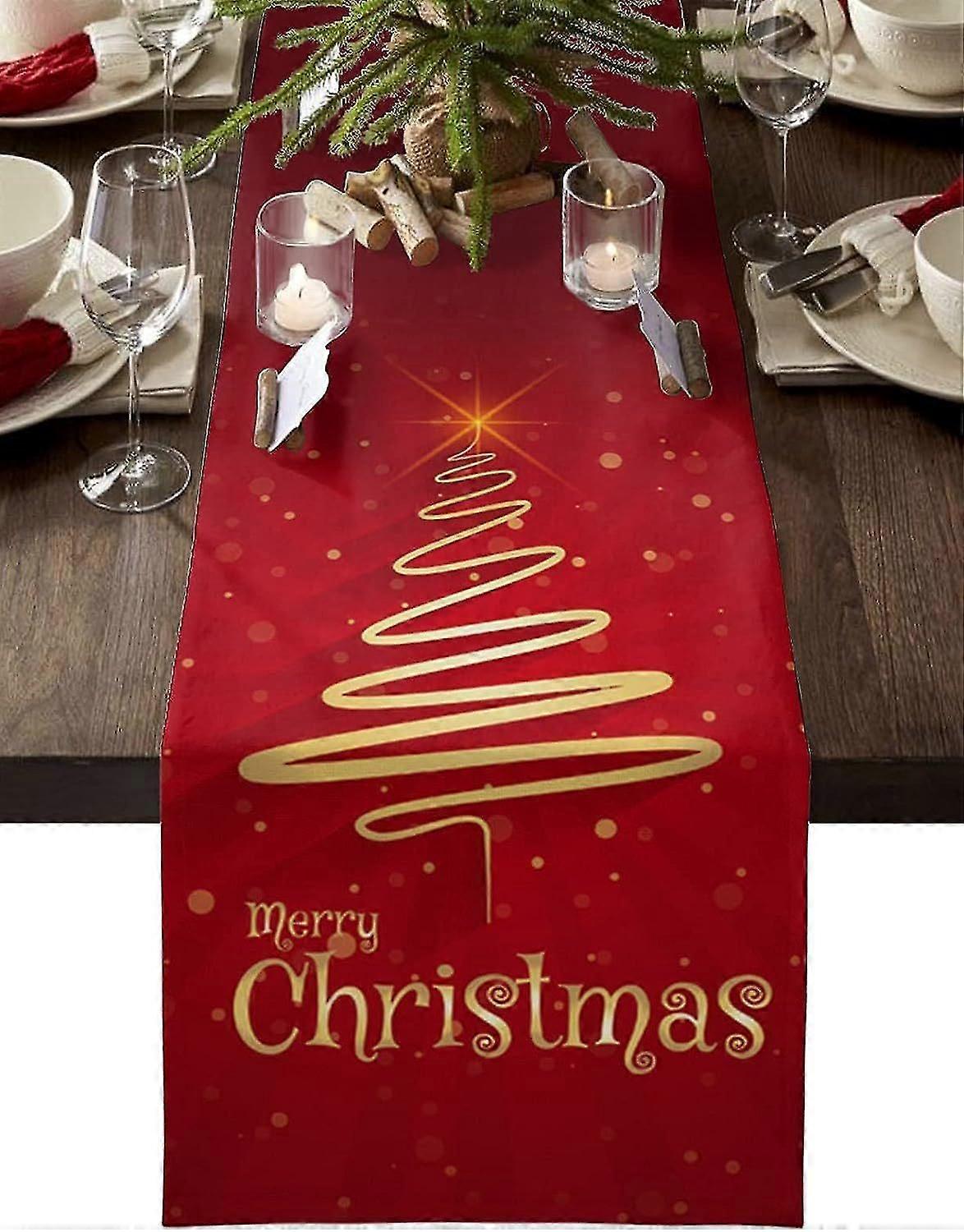 1pc, Lin Table Runner, Christmas Theme Table Runner, julepynt, Santa Claus Winter