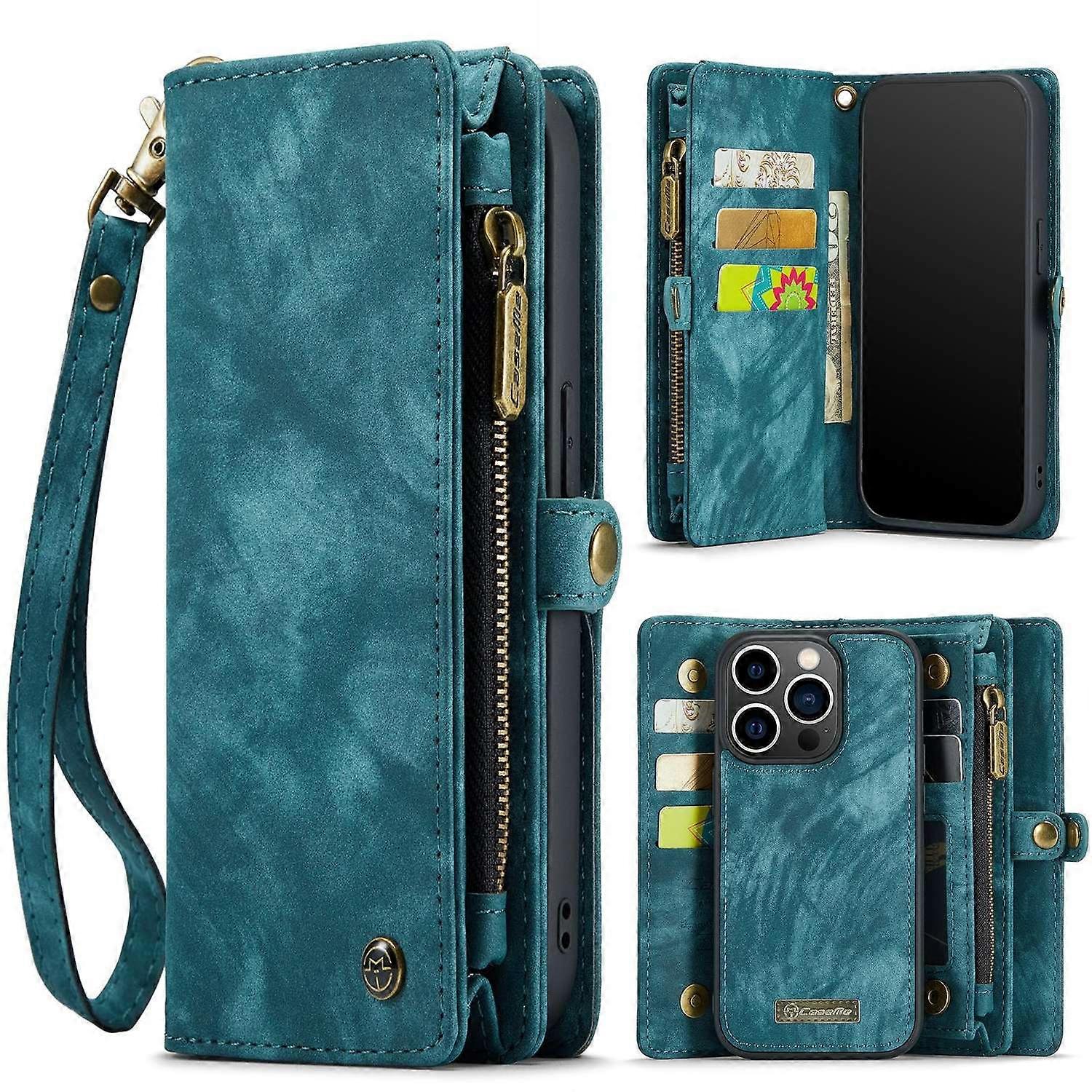 Case For Iphone 13 Pro Max Blue Multifunctional Two-in-one Split Leather Zipper Wallet No14178