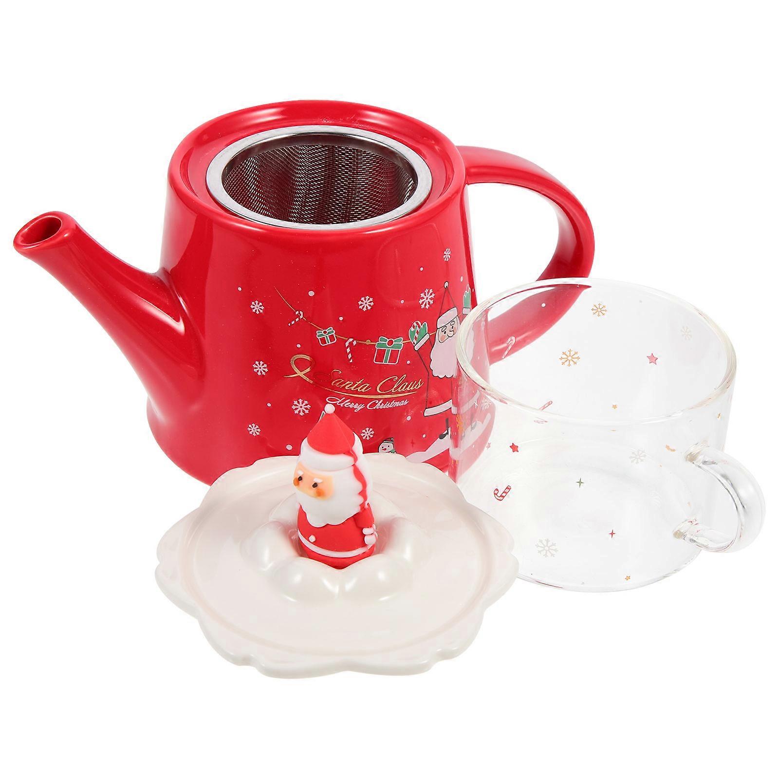 Red Ceramic Teapot Christmas Teaware Set for Storage 1Set Ceramic Cup