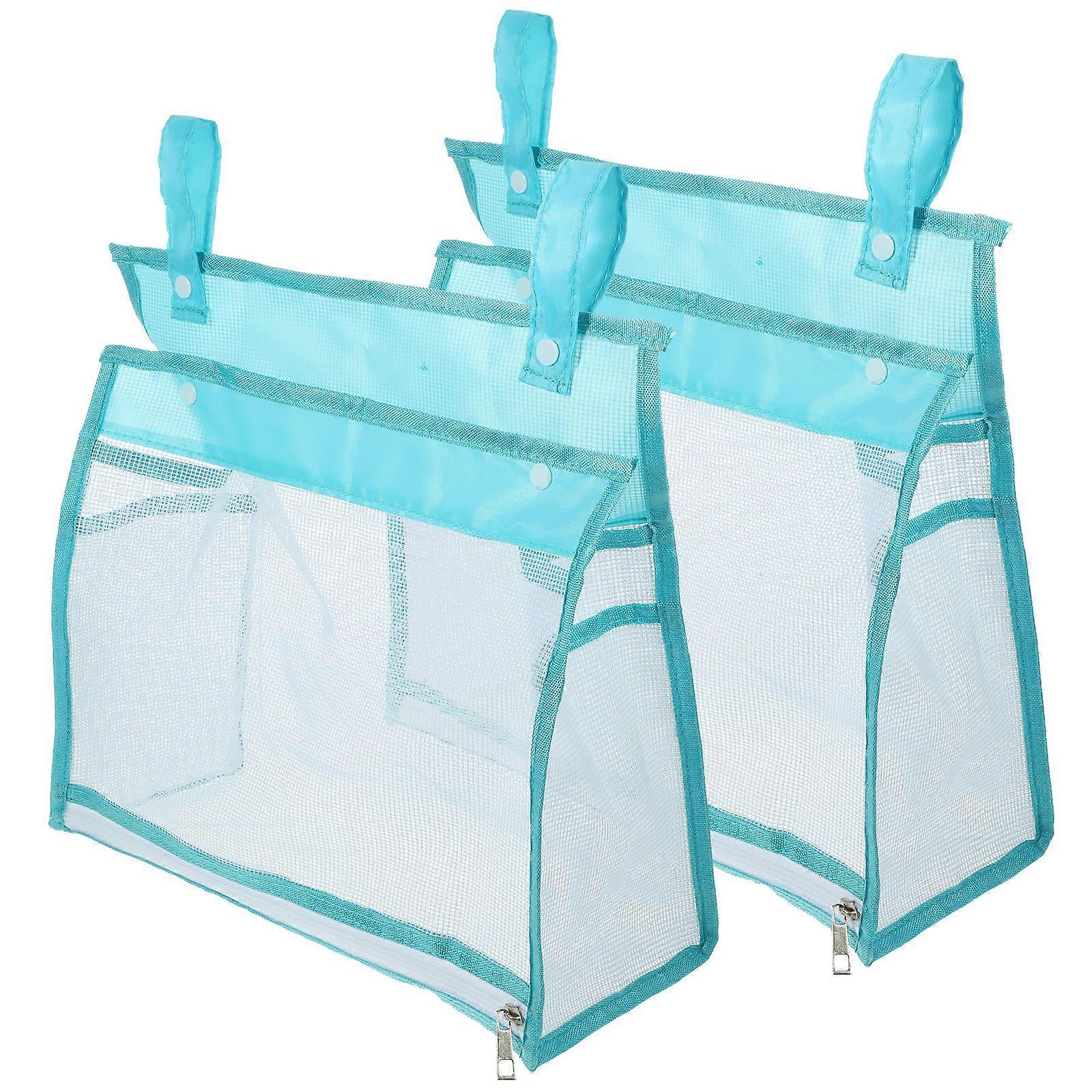 Bath Plaything Organizer Bag for Storage Use 2Pcs Sky Blue Mesh Hanging Bag