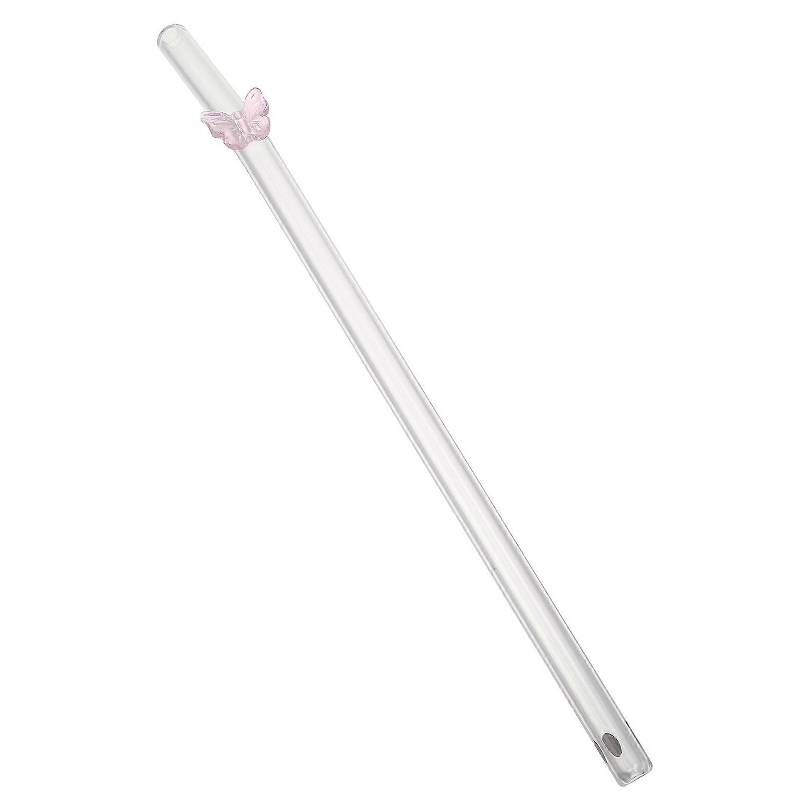 Clear Beverage Straw Glass Smoothies Straw for Drinking 5Pcs Pink Set