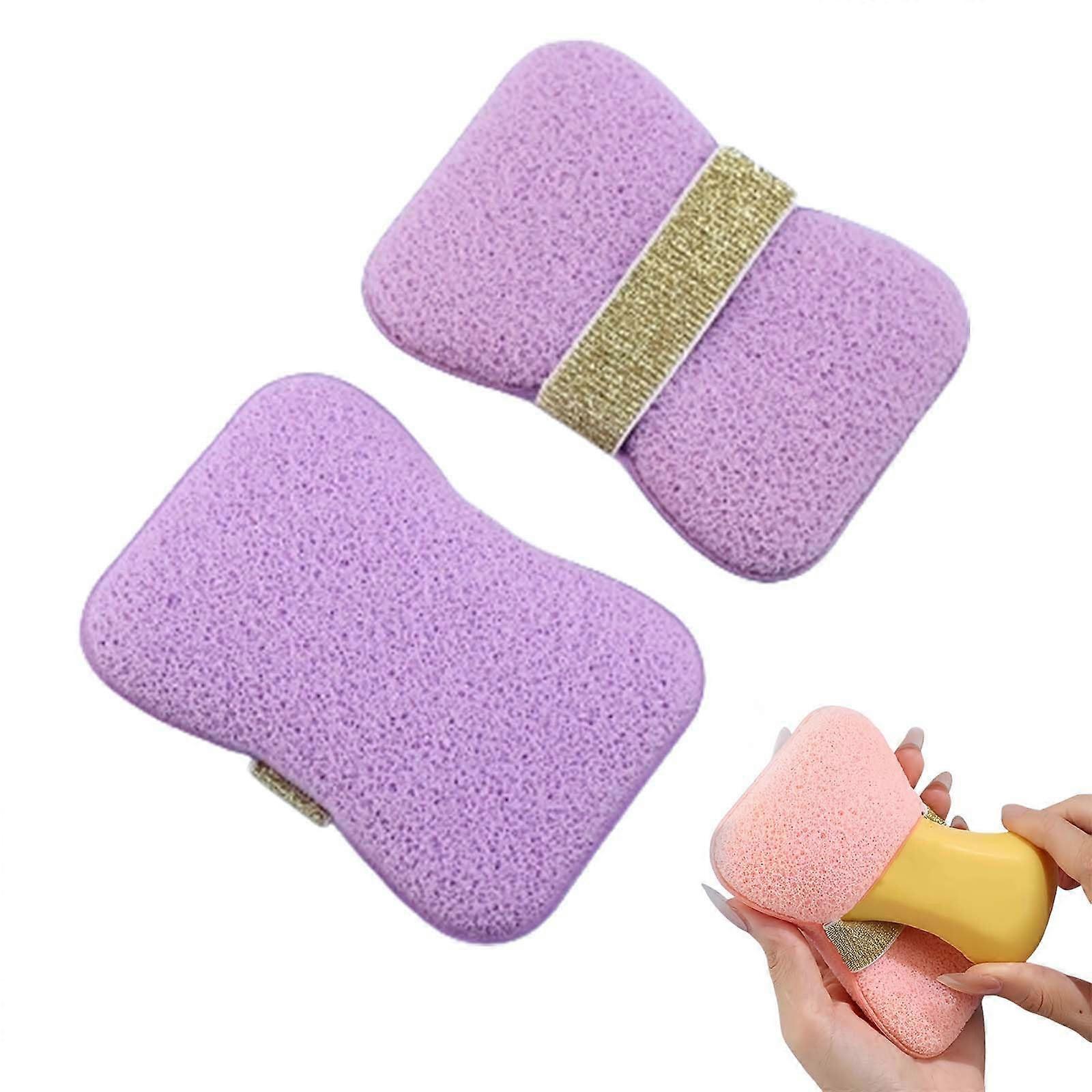 DoubleSided Bath Sponge with Dual Texture, Quick Lather and Gentle Exfoliation, Purple
