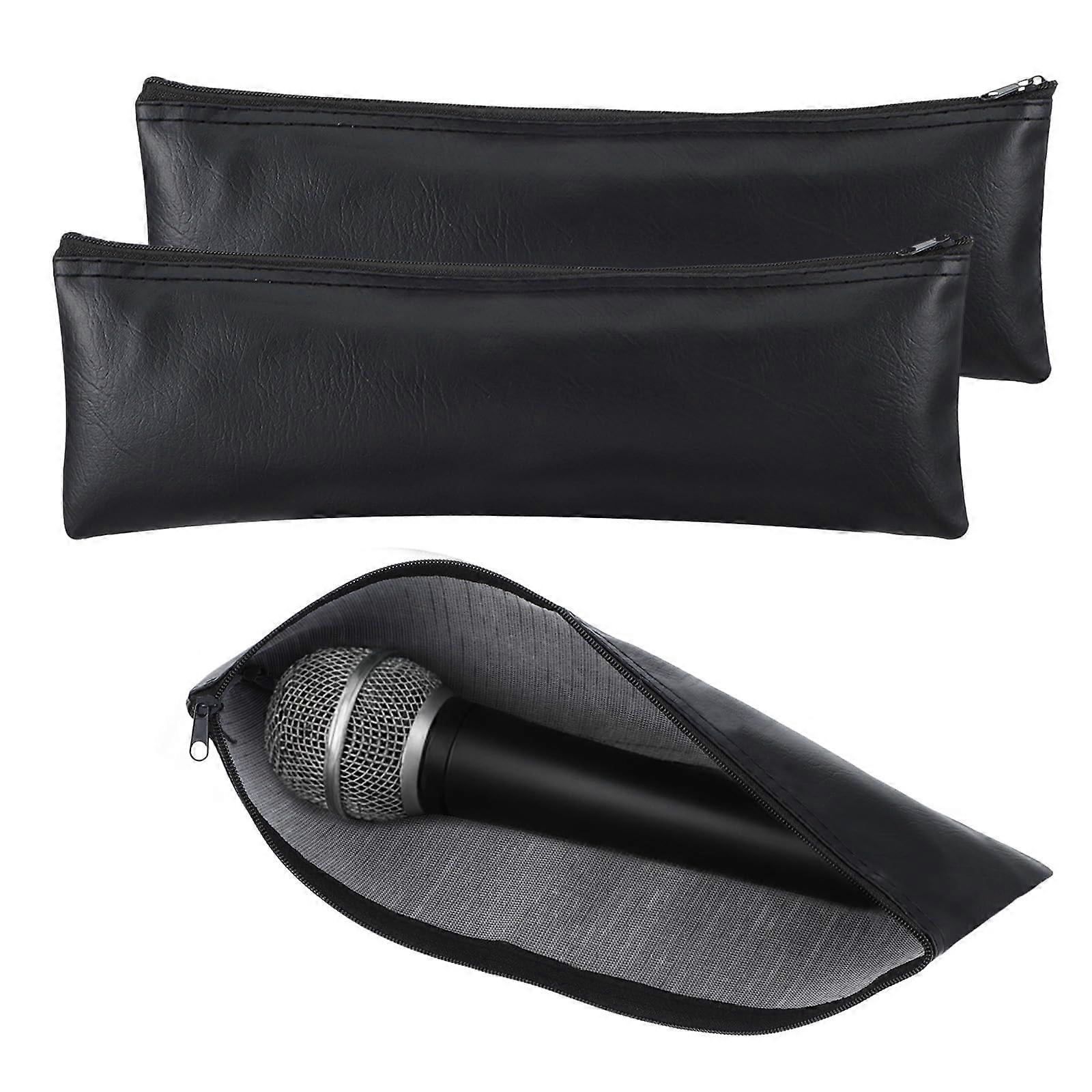 2 Pack PU Leather Microphone Bags, Shockproof WaterResistant Mic Case with Durable Zippers