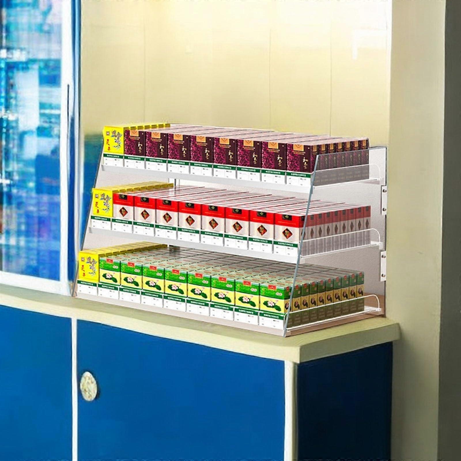 Clear Acrylic Cigarette Display Rack with Automatic Pushers, Wall Mounted Storage Box 80x29x30cm