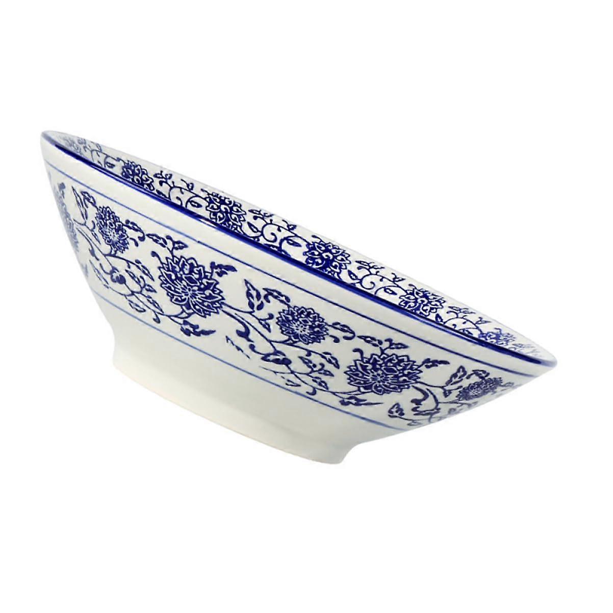 Large Ceramic Ramen Soup Bowl with Blue and White Pattern, Chinese Style, Large Capacity Serving