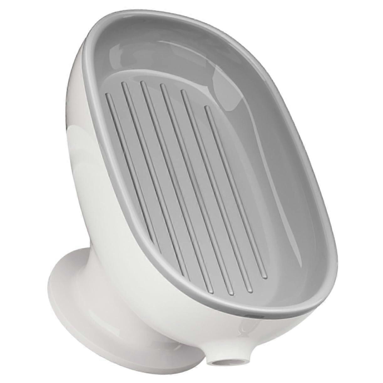 Self Draining Soap Holder with Suction Cup, Grey Soap Dish for Bathroom and Kitchen Storage