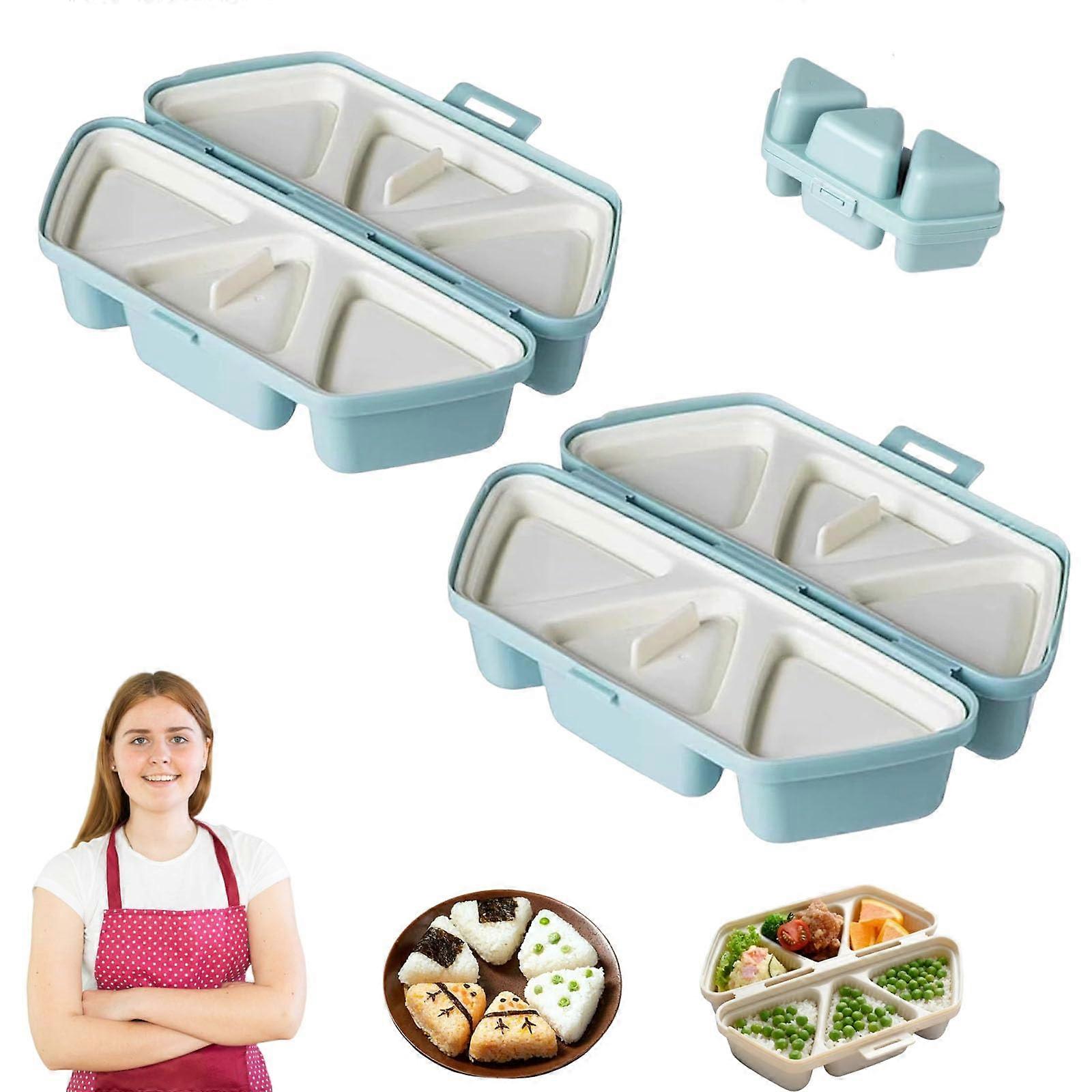 Onigiri Mold 6Cavity Nonstick Triangle Sushi Rice Ball Maker Foldable Easy Clean 2 Blue