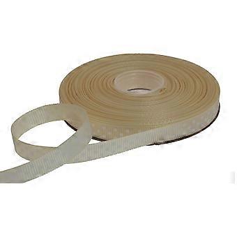 Grosgrainlint met stippen, 25 meter per rol, 100% polyester (3/8 inch), beige