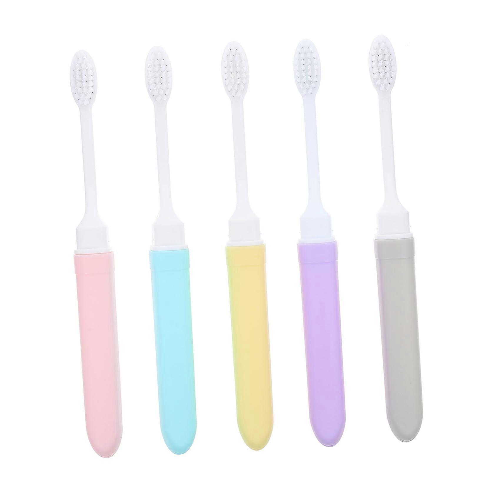 5Pcs Folding Travel Toothbrush Soft Bristles Compact Size with Case for Adults