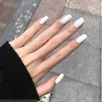 Short White Press on Nails Matte Full Cover Fake Nails Set Acrylic Tips for Women Girls 24Pcs