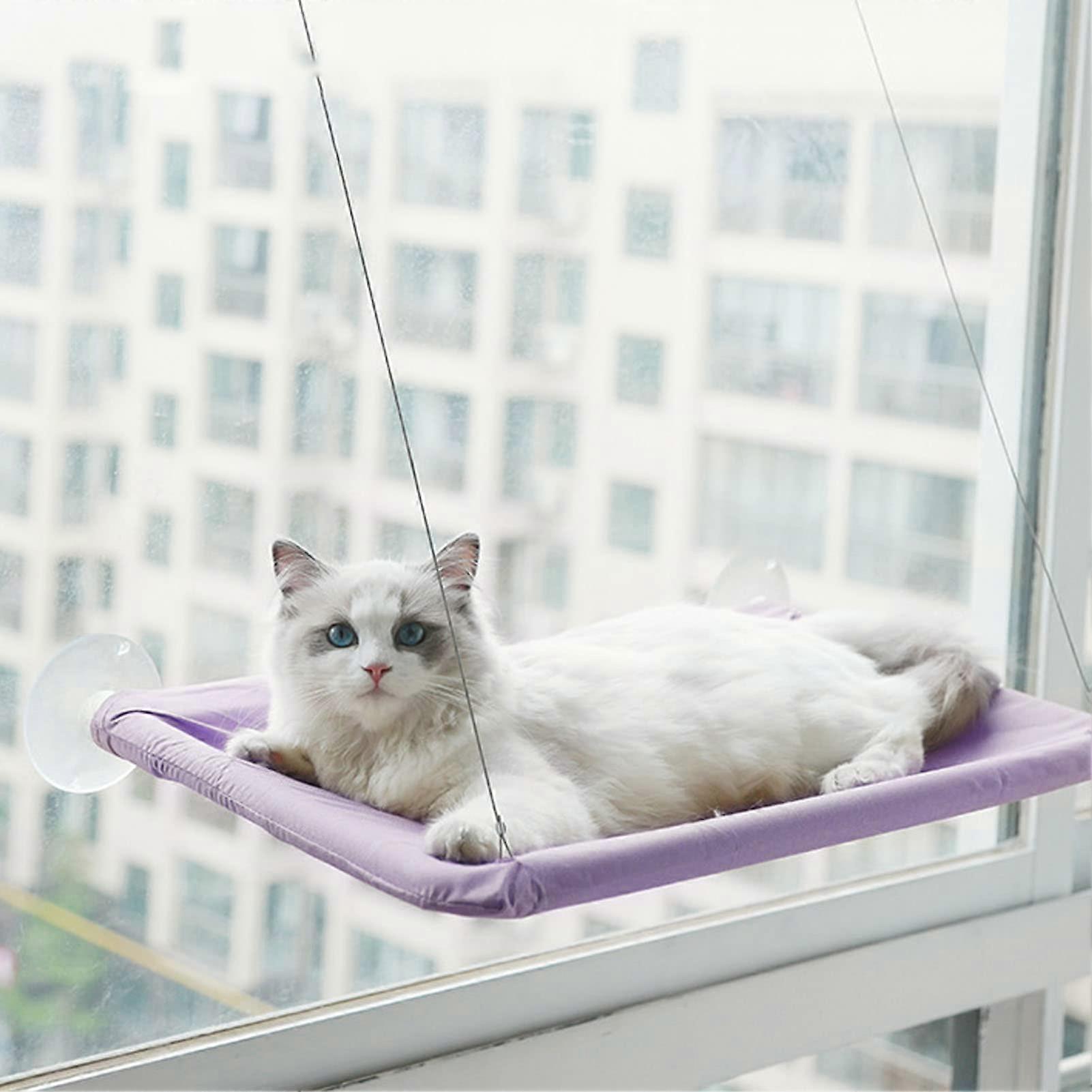 Cat Window Perch for Large Cats with Strong Suction Cup Mount, Space Saving Elevated Bed Purple