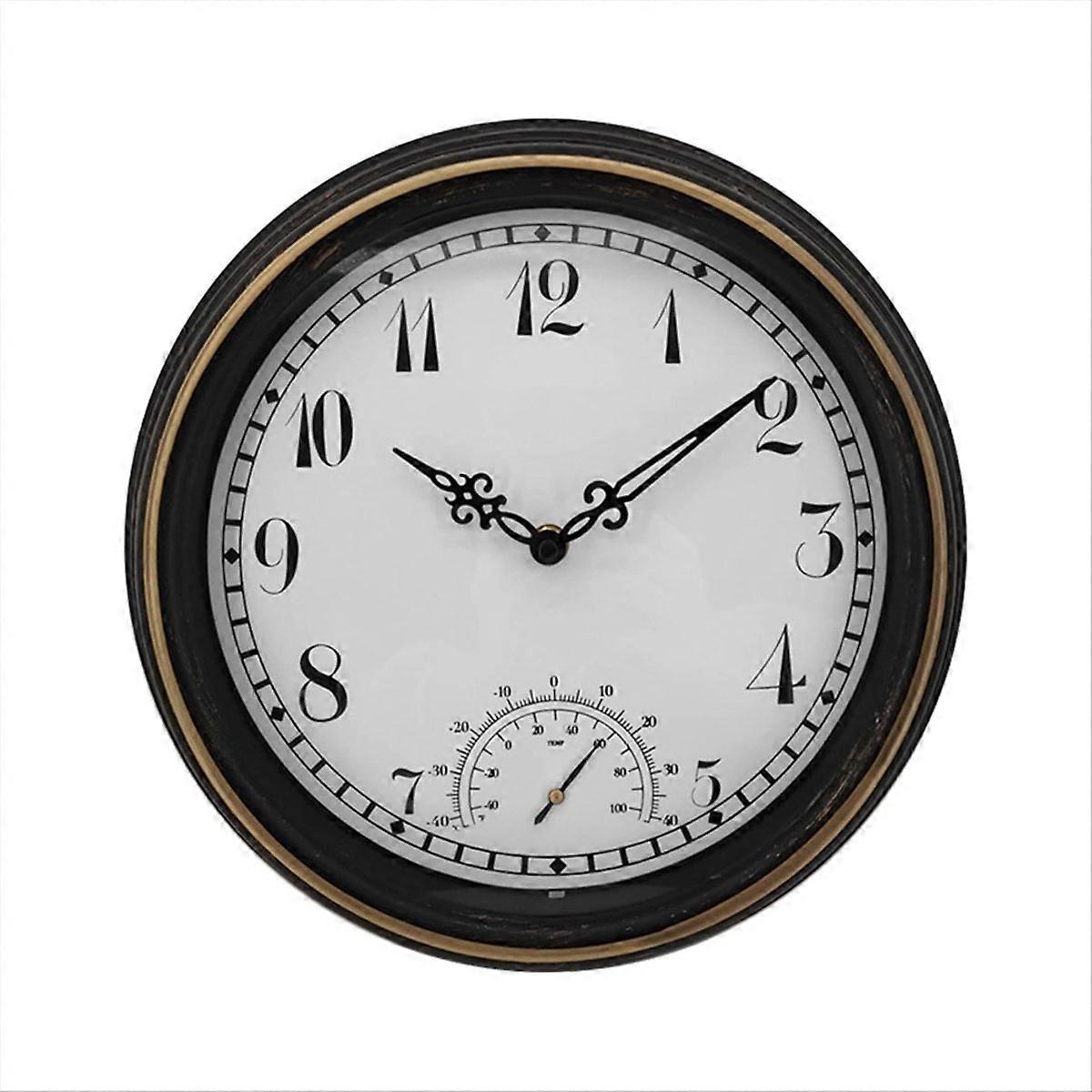 Wall Clock with Thermometer IP44 Vintage Round Garden Decor Clock
