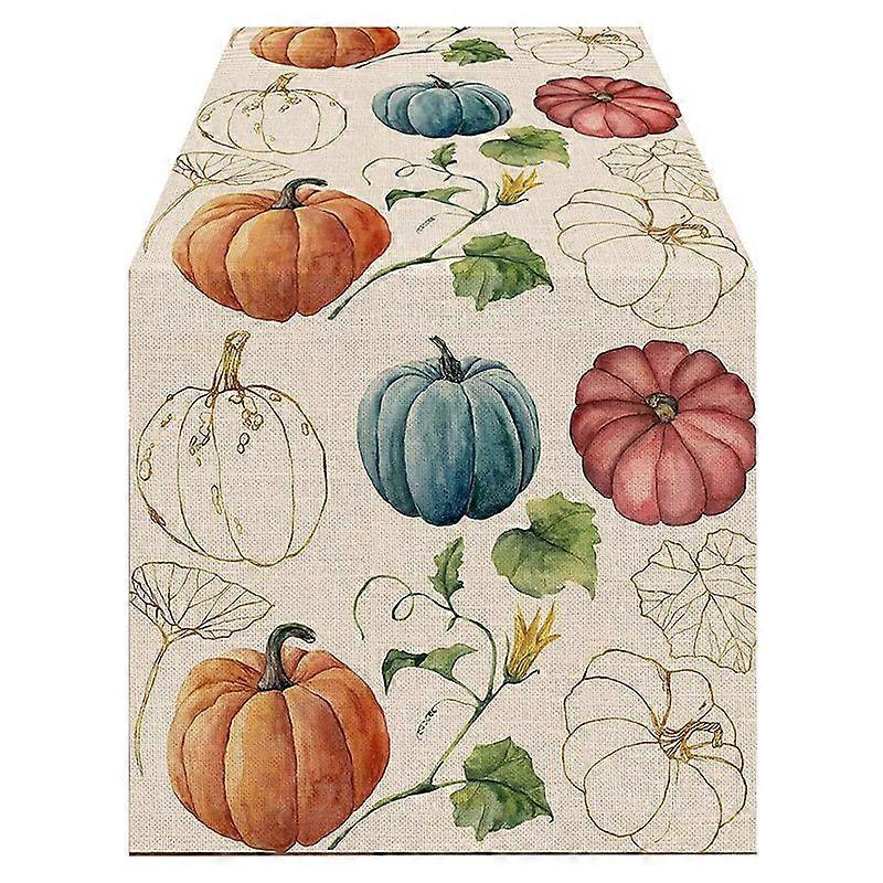 Fall Eucalyptus Leaves Pumpkins Table Runner, Table Decoration B