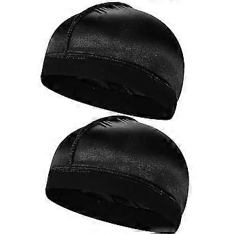 2 panni per capelli in raso da uomo, cuffie a compressione setose per onde 360, 540 e 720, neri