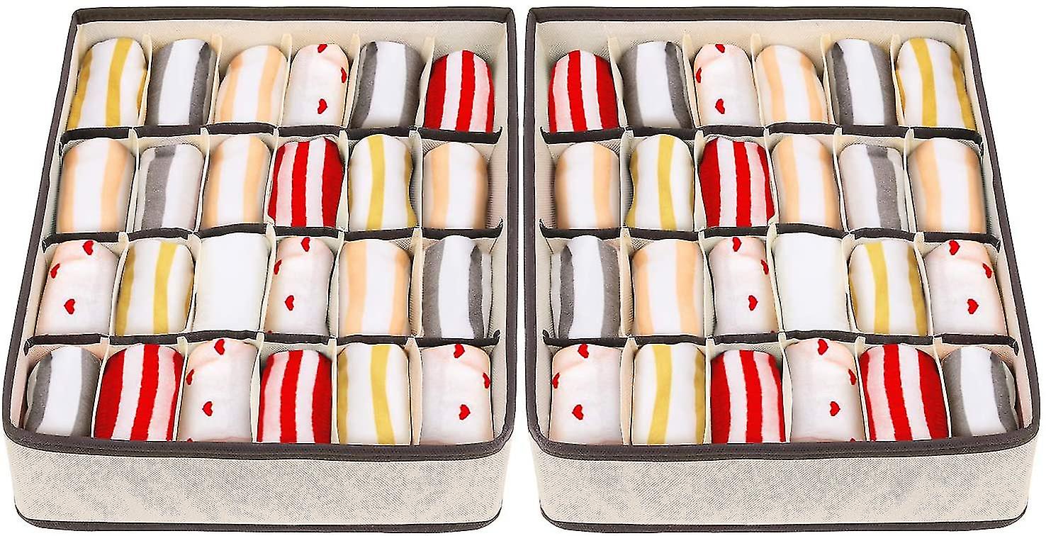 2pcs Drawer Organizer Divider, 24 Cell Collapsible Closet Cabinet Organizer Underwear Storage Boxes For Storing Socks, Bra, Handkerchiefs