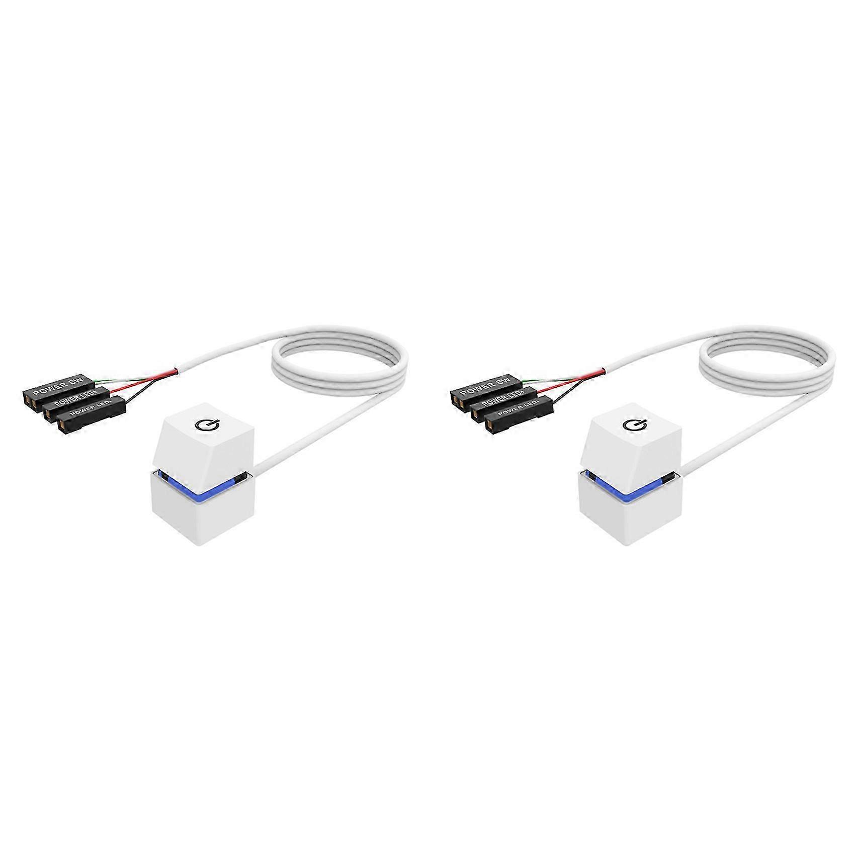 2X 2M Portable LED Lights Computer Desktop Switch PC External Start Power On/Off Button Extension Cable, Blue Light