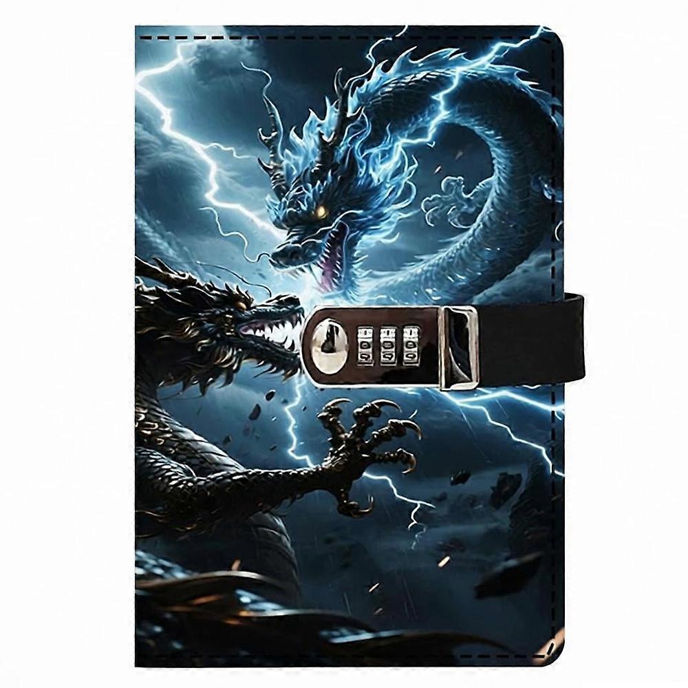 Dragon Pattern PU Leather Password Notebook, A5 Journal with Combination Lock, Personal Diary with Lock