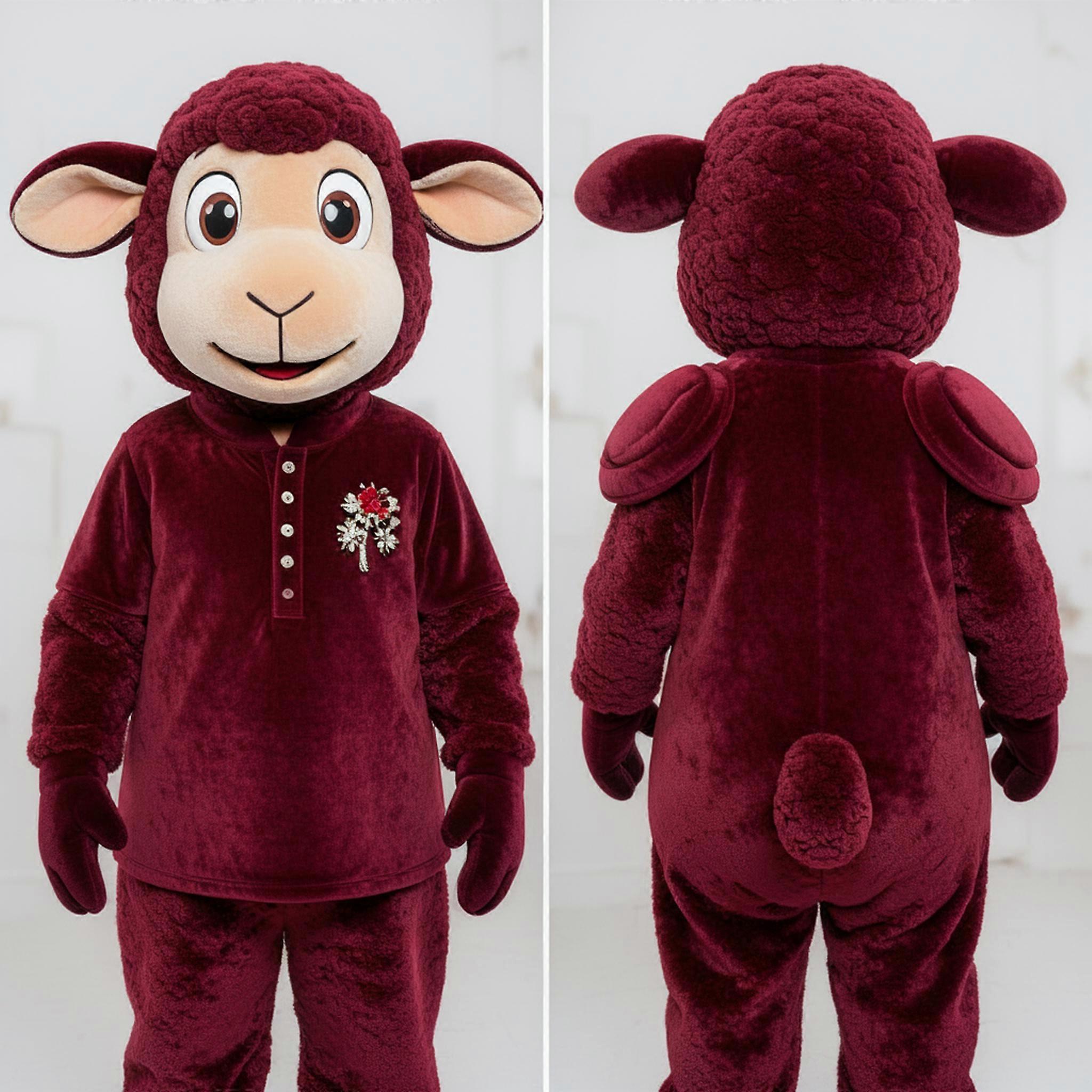 MASTICOT Maroon Velvety Sheep Mascot
