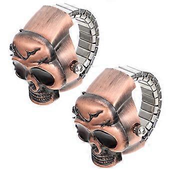 Clamshell Ring Watch Flip-Open for Decoration 2Pcs Vintage Skull Style