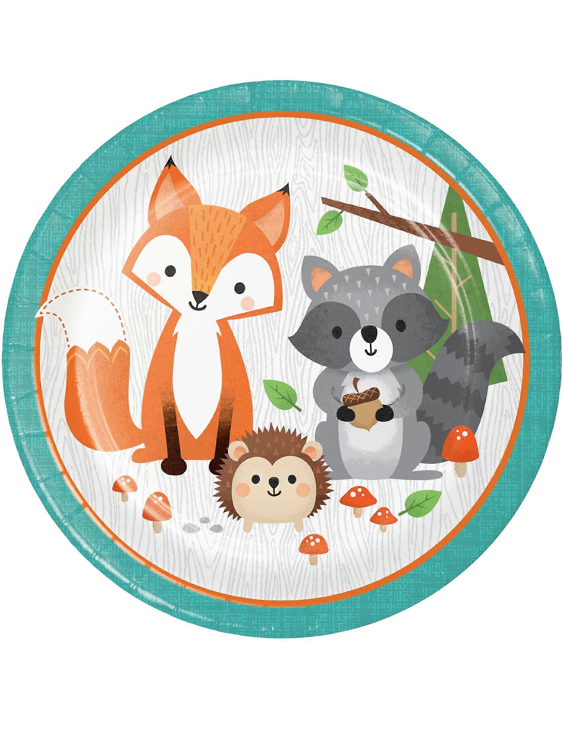8 Forest Animal Paper Plates 23 cm