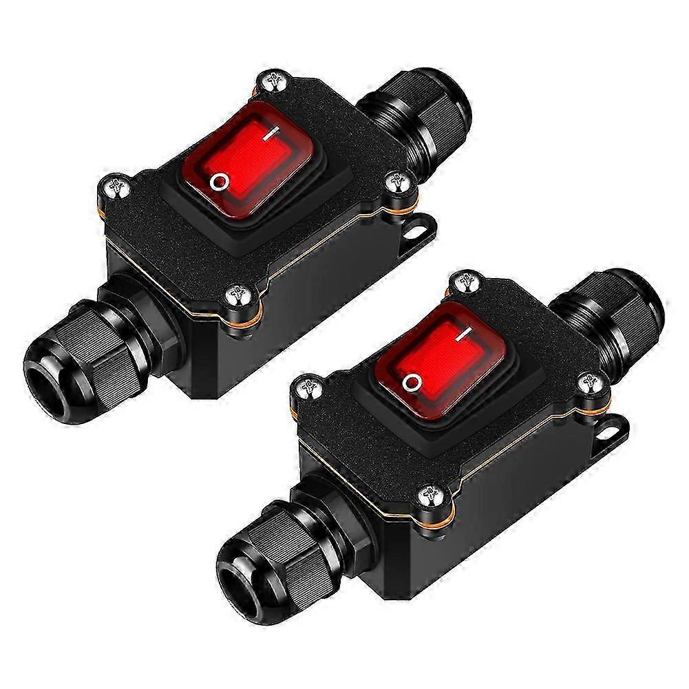 2 Pcs 12V Inline Switch Waterproof Inline Cord Switch Waterproof Toggle Switch with Red Light Rocker Button