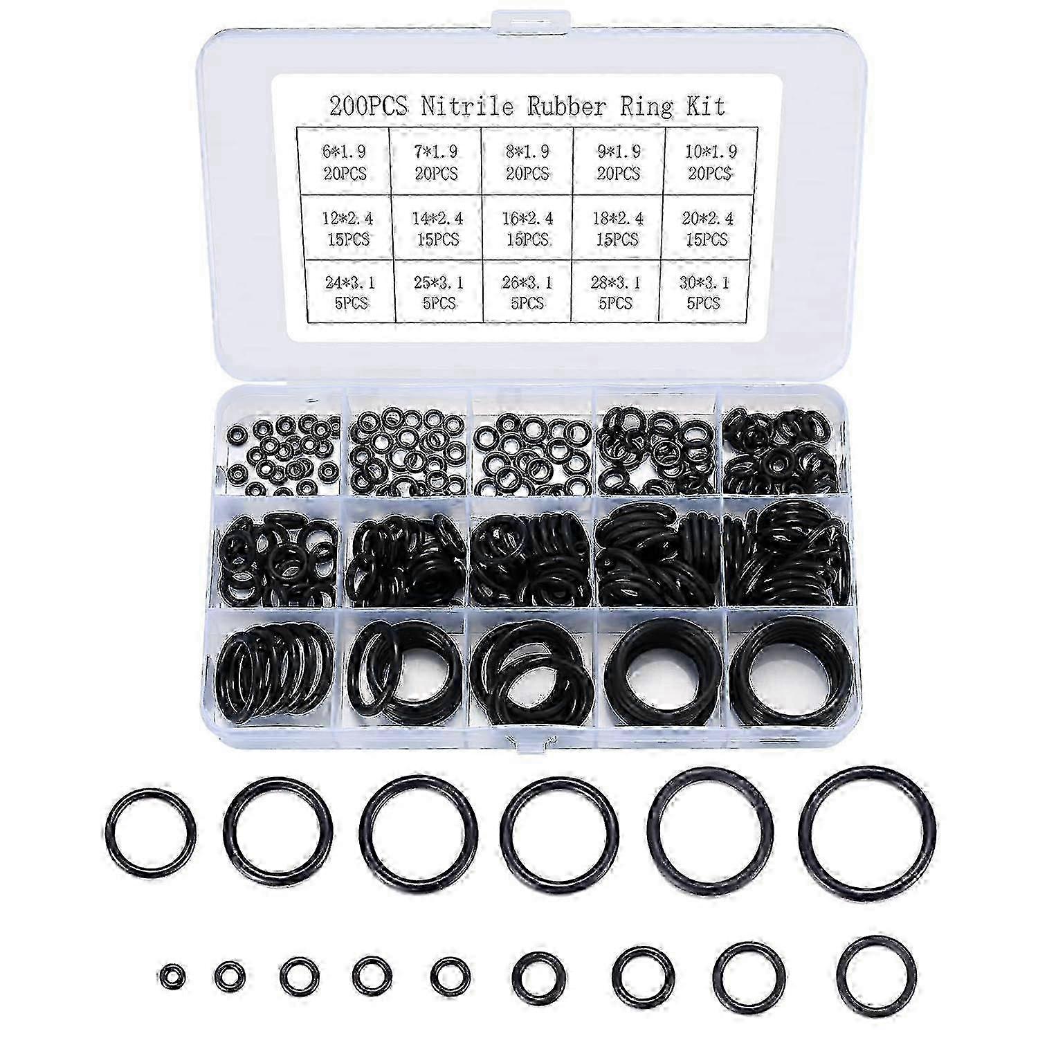 200-Piece Rubber O-Ring Kit 15 Sizes