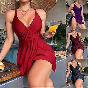 Breathable Women's Swimdress Polyester Ruffle V-Neck Beach 1