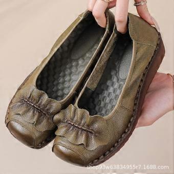 2025 Spring New Cow Leather Ballet Flats Comfortable Soft Sole Women Shoes for Middle Age female wedding flats