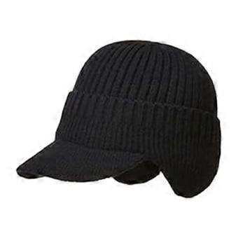 Cozy Knit Beanie with Brim for Men - Elastic Warm Ear Protection Hat, Soft Fuzzy Wool Winter Cap yfsy