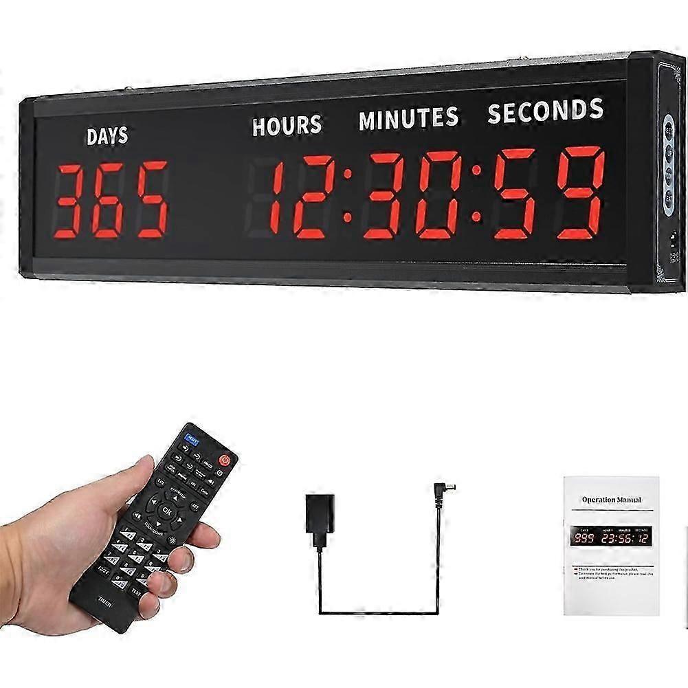 Large LED Digital Countdown Clock with Remote Control, 999 Days Timer, Up/Down Stopwatch, Wall/Table/Tripod Mount, 33ft Visibility