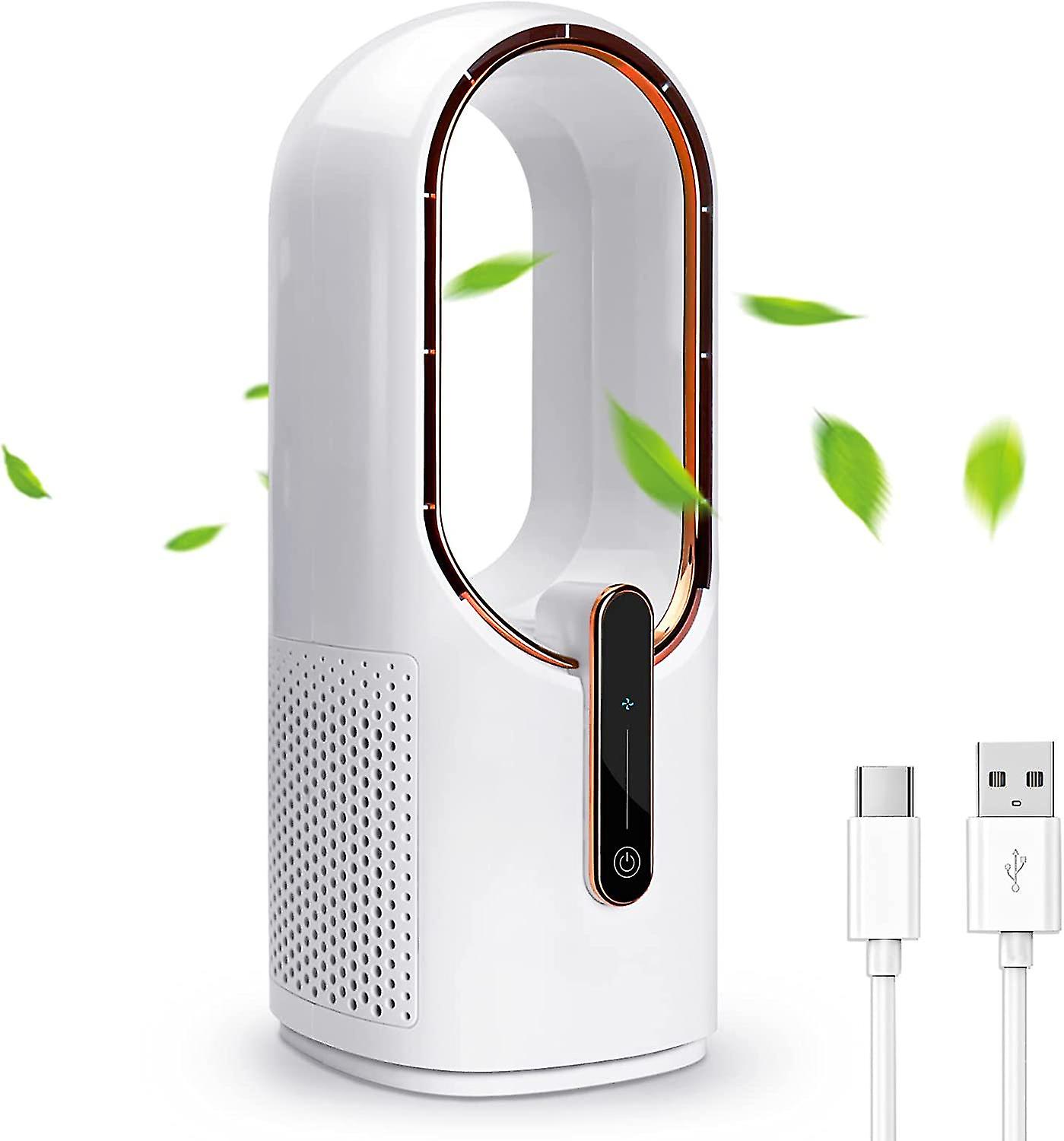 Piccolo ventilatore silenzioso senza lama 11,8 pollici Ventilatore da scrivania USB, ventilatore portatile ricaricabile alimentato a batteria