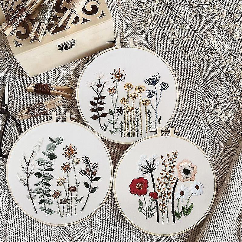 Hage broderi kit farge tråder og verktøy Kit Enkel broderi startpakke for hjemmet utendørs
