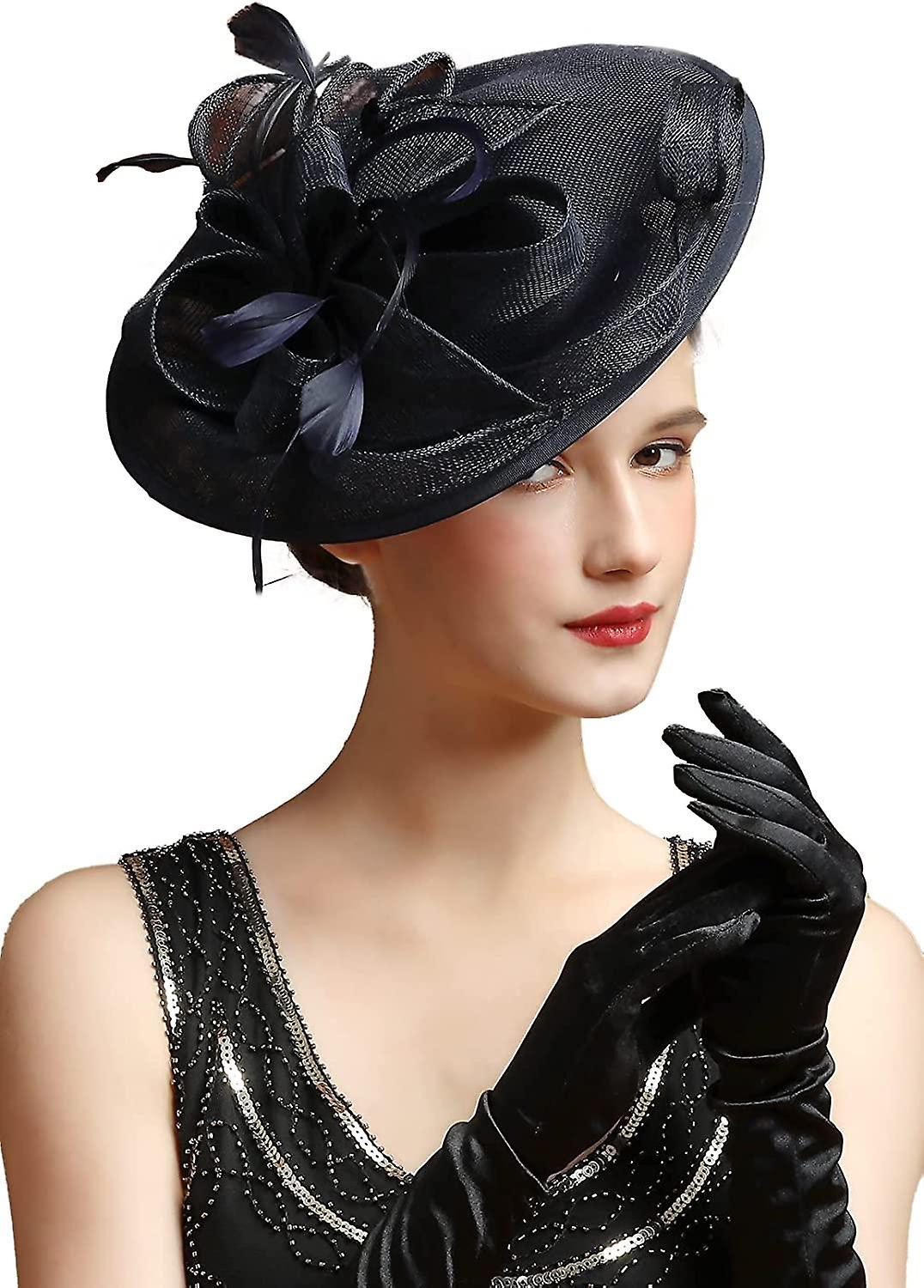 thumbnail image 2 of Vintage Fascinator Hats Women Tea Party Wedding Pillbox Hat Headbands Lace Headwear 2 of 13