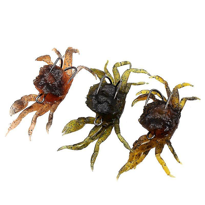 Set Of 3 Artificial Crab Baits,3d Simulation Crab Soft Lures With Sharp Hooks,sea Fishing Crankbaits