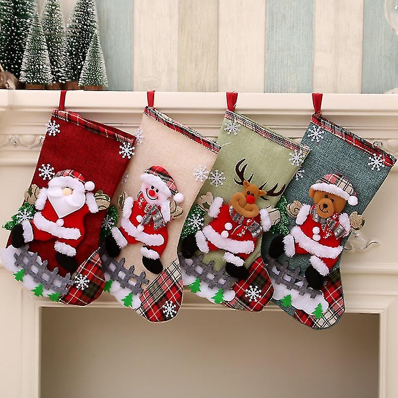Santa Snowman 3d Plush Sock Hanging Holders Compatible With Xmas Tree Fireplace Door