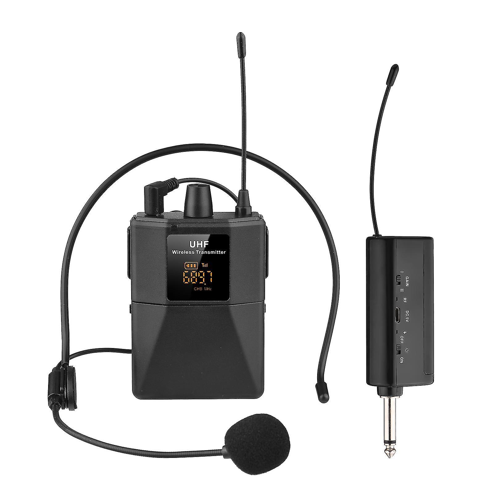UHF Wireless Microphone Headset with Transmitter and Receiver, LED Digital Display Bodypack