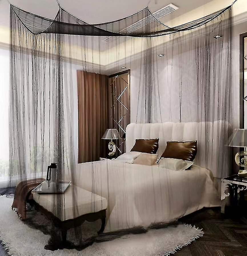 Black And White Installation-free Universal Bedroom Bed Mosquito Net Oversized Space Four-door Outdoor Decorative Mosquito Net