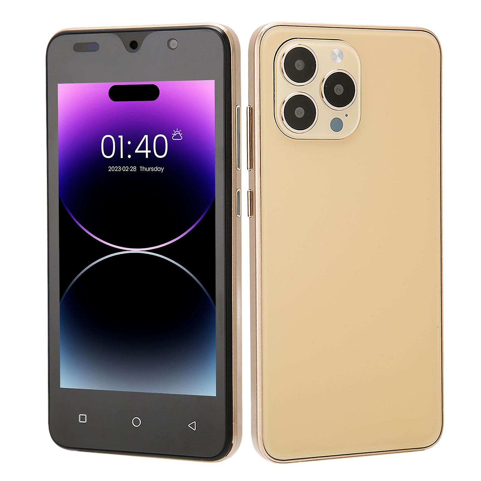 5in Screen Mobile Phone Face Unlocking Cellphone 2GB RAM 16GB ROM MTK6572 2MP 5MP Ultra Thin Smartphone for Study Work 100‑240V Gold EU Plug