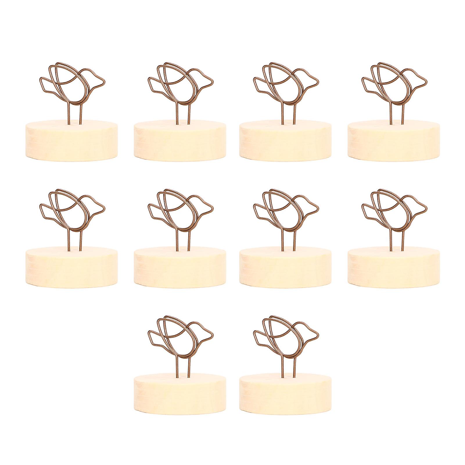 10pcs Card Stand Vertical Wood Round Base Bird Shaped Antique Clip Table Number Holder for Weddings Party