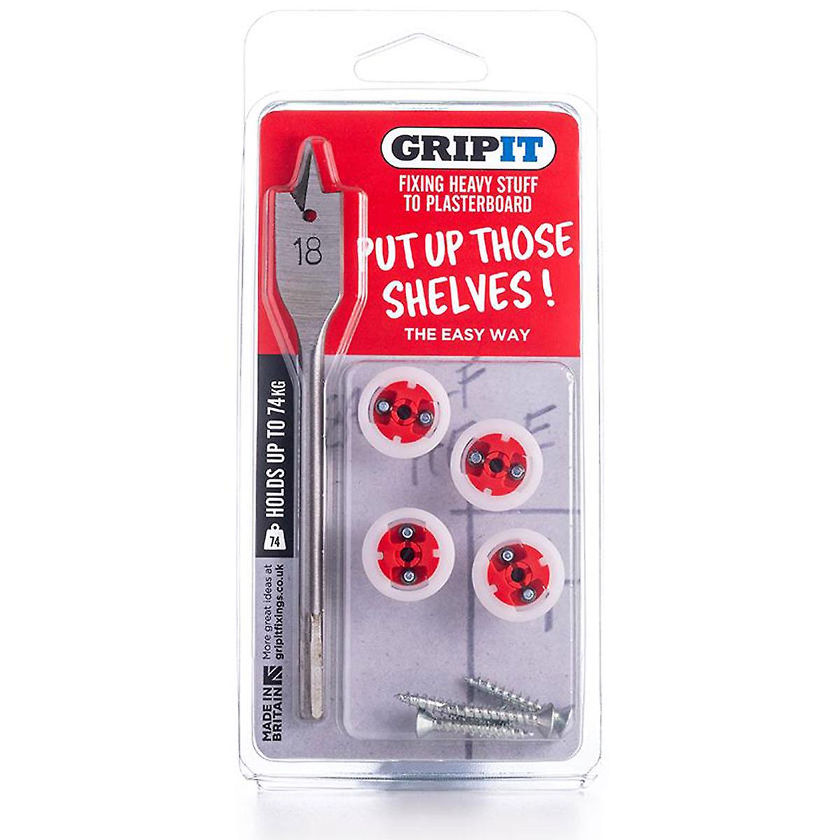 Gripit 18mm Plasterboard Fixing Shelf Kit (Red) with 18mm Drill Bit