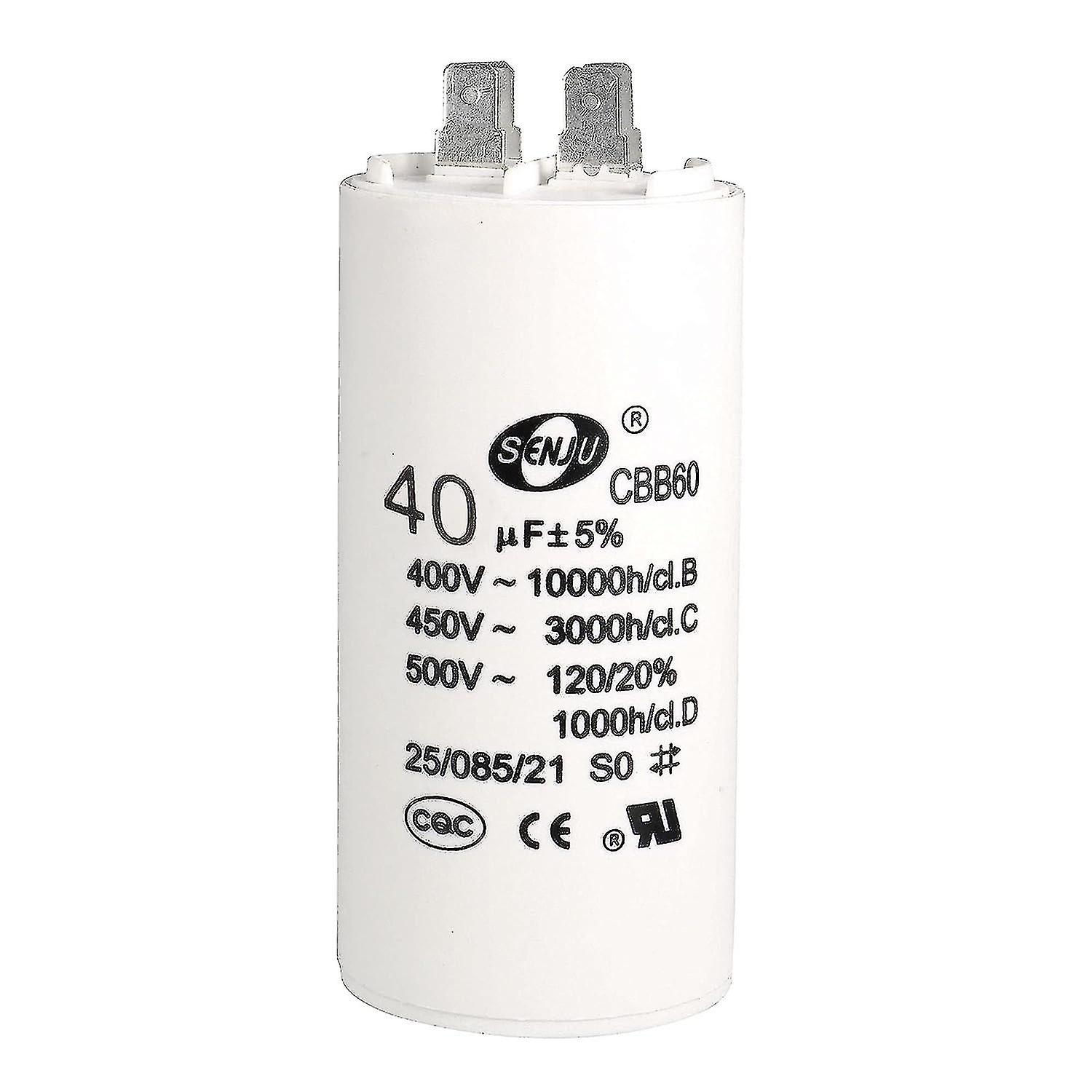 Cbb60 تشغيل مكثف 40uf 450v AC قابس مزدوج 50/60 هرتز اسطوانة 94x45mm أبيض