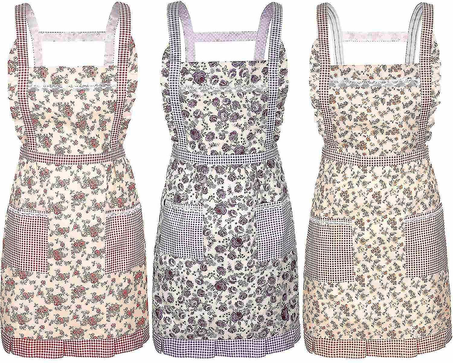 3 Pieces Kitchen Floral Aprons Soft Flower Aprons Women Chef Aprons Adjustable