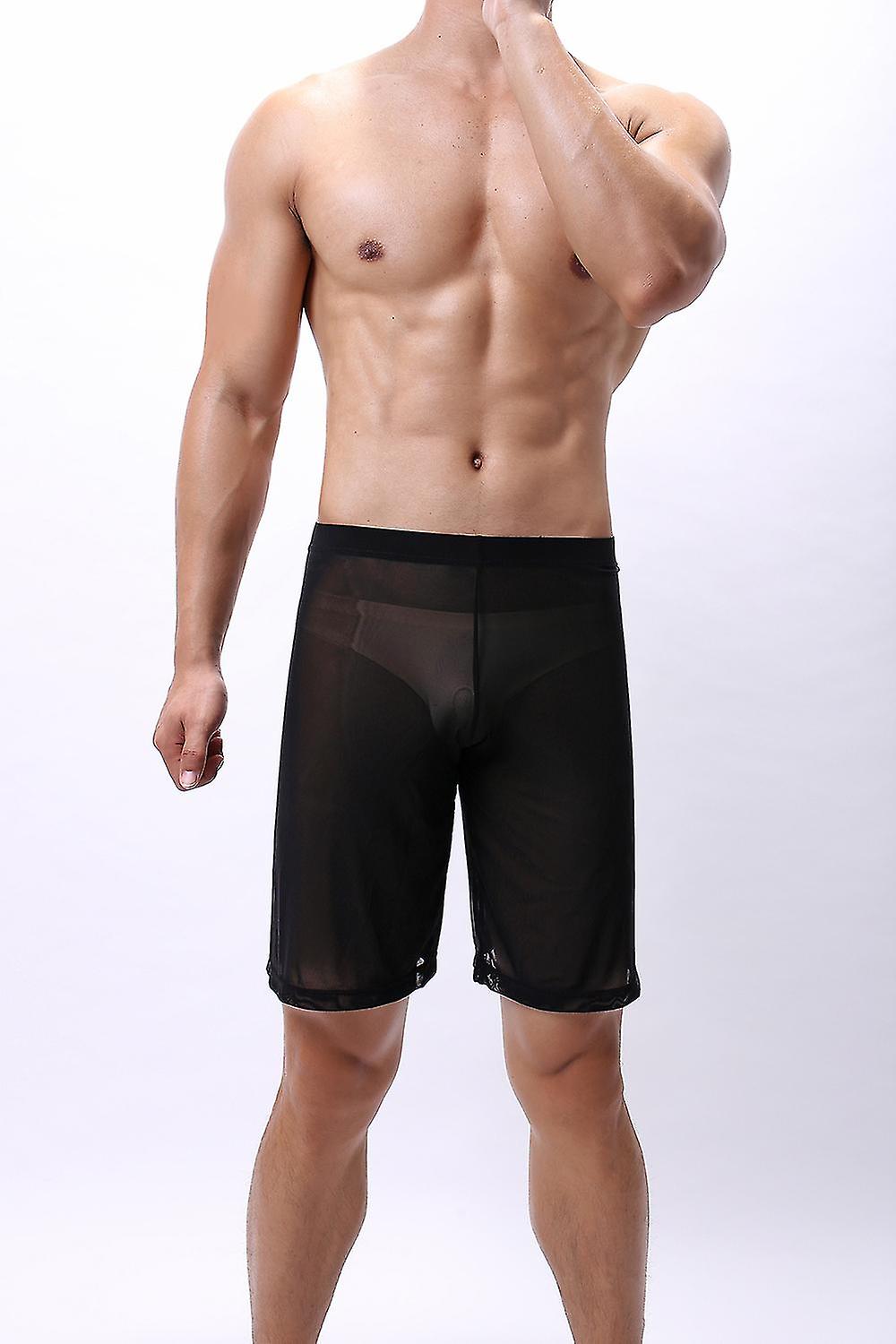 Hommes Solid Low Waisted Bottoms Boxer Shorts Slip Mesh See Through Underwear