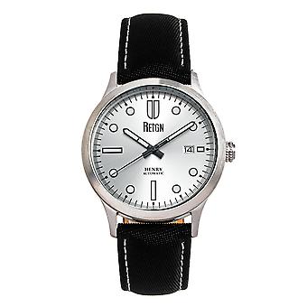 Reign Henry Automatisk Lærred-Overlaid Læder-Band Watch m / Dato - Sølv