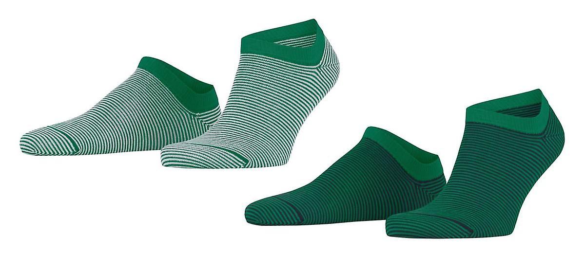 Esprit Allover Stripe 2 Pack Sneaker Socks - Green Mix
