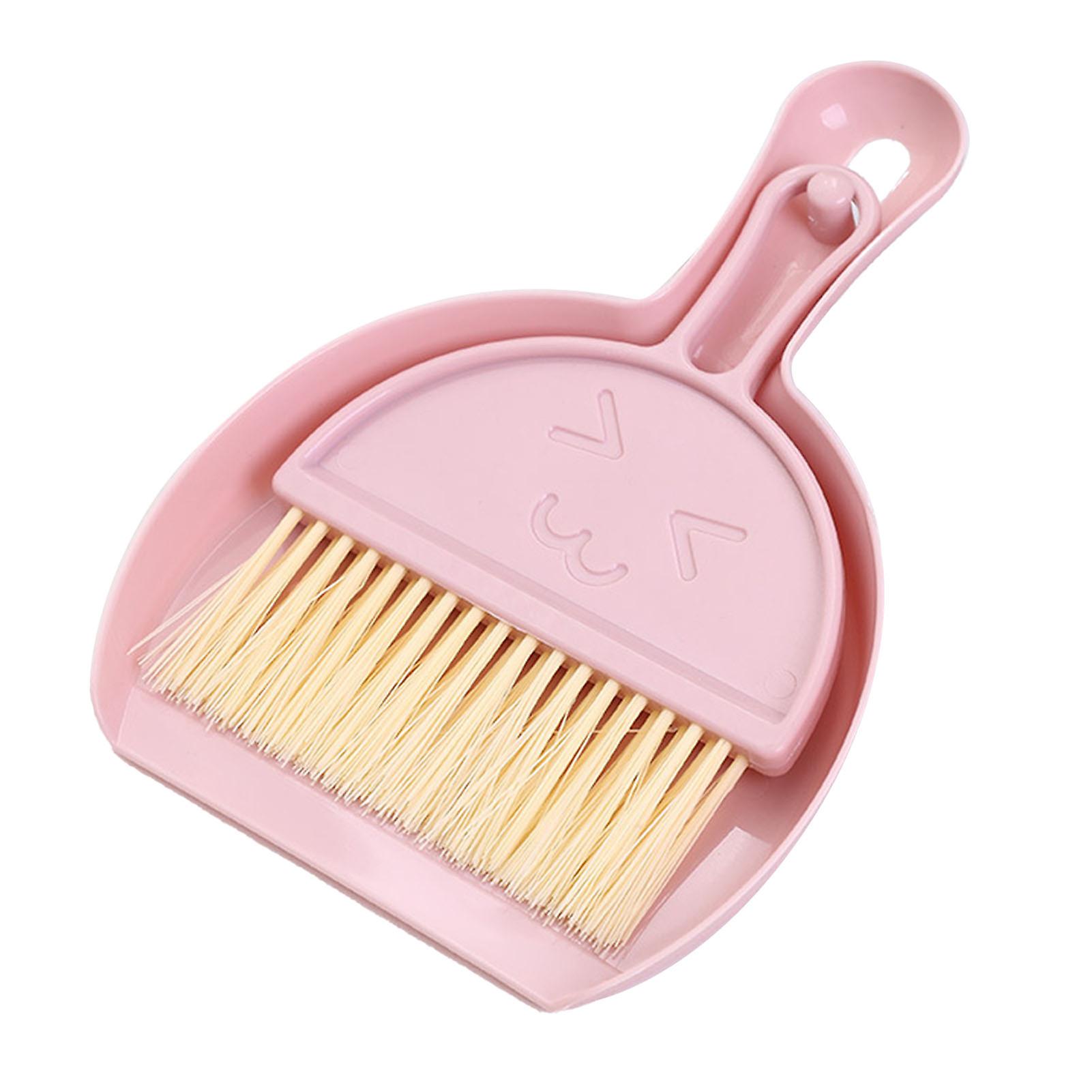 Desktop Broom Dustpan Kit Efficient Cleansing Dirts Removal Keyboard Cleaner Set for Computer Desk S Pink